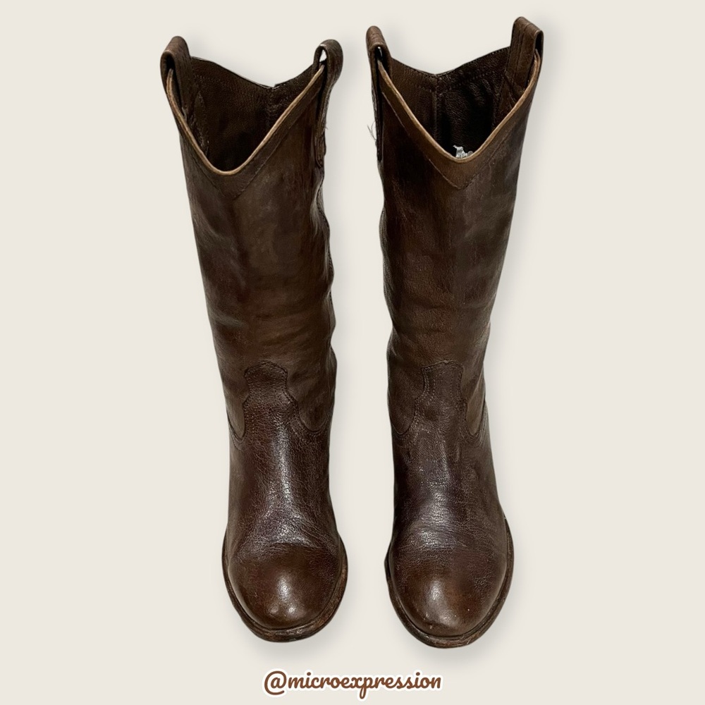 Frye Carson Pull On Brown Leather Southern/Western Cowgirl Festival Party Boots - Picture 9 of 16
